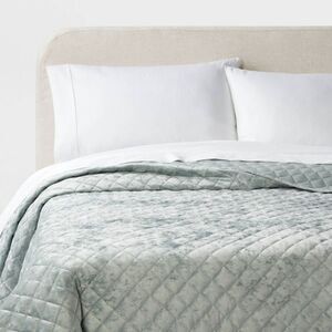 Threshold - Full/Queen Luxe Diamond Stitch Velvet Quilt Light  Teal Green